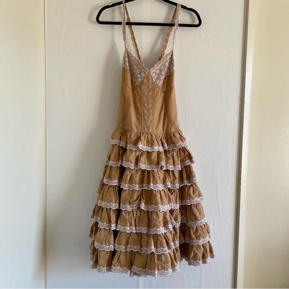 VTG 90’s 2000 Y2K Betsey Johnson Tan Eyelet Tiered Western Dress Runway … - Picture 2 of 14